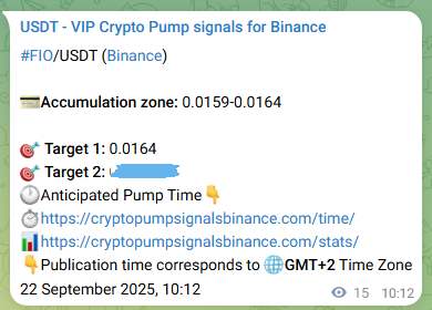 FIO pump signal verification from Binance, timestamp: 22 September 2025, 10:35