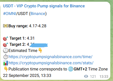 Binance trading signal proof for OMNI pump, 22 September 2025, 16:56