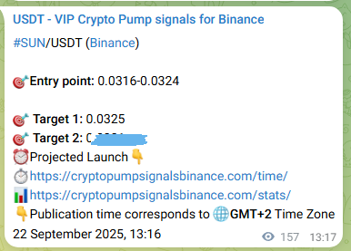 Trading signal proof: SUN pump from Binance, 22 September 2025, 17:39