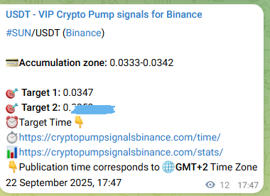 Real-time proof of SUN pump signal on Binance, 22 September 2025, 18:07
