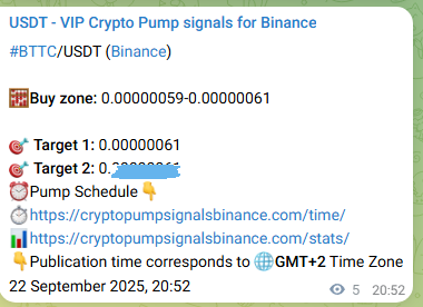 Verification image for BTTC pump signal on Binance at 22 September 2025, 21:00