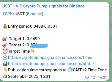 Live proof of SPK pump signal on Binance, 23 September 2025, 16:52