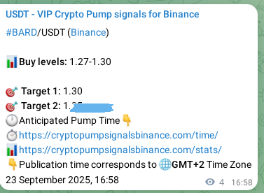 BARD pump verification image from Binance, 23 September 2025, 17:04