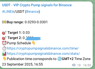 Binance pump signal confirmation for LINEA at 23 September 2025, 17:24