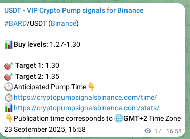 Real-time verification of BARD pump signal on Binance, 23 September 2025, 17:26