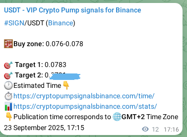 Binance exchange signal confirmation for SIGN, 23 September 2025, 17:33