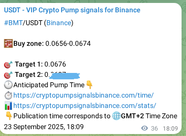 Empirical validation: BMT signal performance proof on Binance, 23 September 2025, 19:09