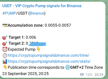 Crypto pump signal proof: PUMP on Binance, 23 September 2025, 23:44