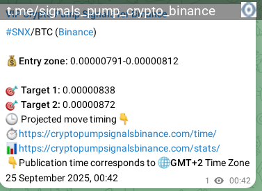 Binance pump signal proof for SNX on 25 September 2025, 01:17
