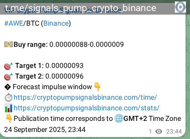 Authenticated proof of AWE's pump signal on Binance at 25 September 2025, 01:30