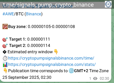 Trading signal proof: AWE pump from Binance, 25 September 2025, 02:37