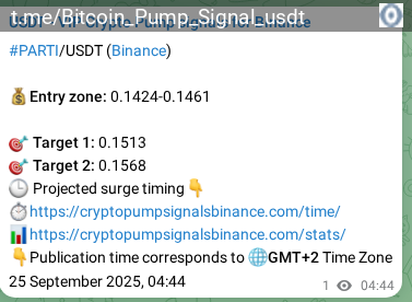 Crypto pump signal analytics for PARTI on Binance, 25 September 2025, 07:10