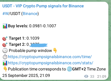 Authenticated W pump signal on Binance, 25 September 2025, 21:12