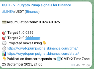 Binance signal verification for LINEA pump, 25 September 2025, 21:31