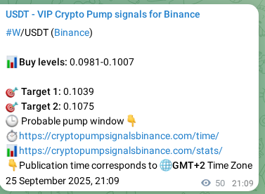 Trading signal confirmation: W pump on Binance at 25 September 2025, 21:39