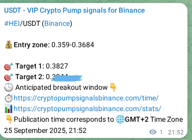 Crypto trading signal verification: HEI pump on Binance, 25 September 2025, 21:54