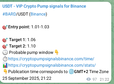 Proof of BARD pump signal on Binance at 26 September 2025, 00:03