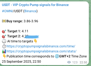Binance trading signal proof for OMNI pump, 26 September 2025, 02:15