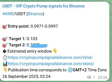 Trading signal proof: AWE pump from Binance, 26 September 2025, 02:34