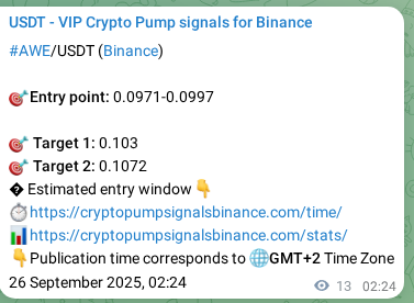 Crypto market signal proof: AWE pump on Binance, 26 September 2025, 02:44