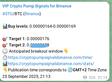 Binance trading signal proof for STG pump, 26 September 2025, 06:17
