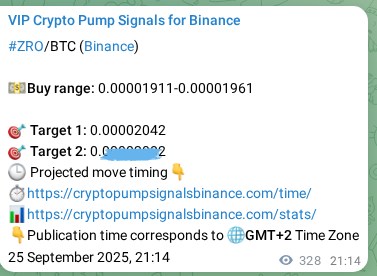 Signal verification: ZRO pump on Binance at 26 September 2025, 06:20