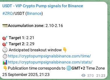 Trading signal confirmation: ZRO pump on Binance at 26 September 2025, 07:38