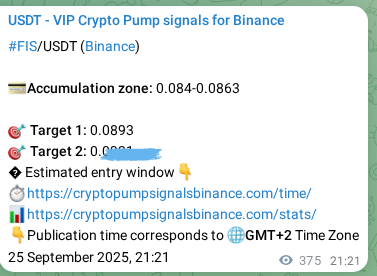 Market signal proof: FIS pump from Binance, 26 September 2025, 07:47