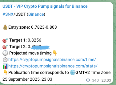 Crypto trading signal verification: SNX pump on Binance, 26 September 2025, 08:30