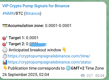 Crypto market signal proof: NMR pump on Binance, 26 September 2025, 08:39
