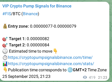 Real-time proof of FIS pump signal on Binance, 26 September 2025, 09:01