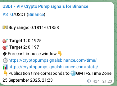 STG pump verification image from Binance, 26 September 2025, 09:08