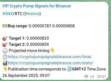 Binance exchange signal proof for SNX, 26 September 2025, 09:48