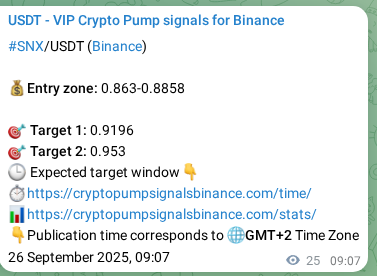 Crypto pump signal confirmation: SNX on Binance, 26 September 2025, 09:50