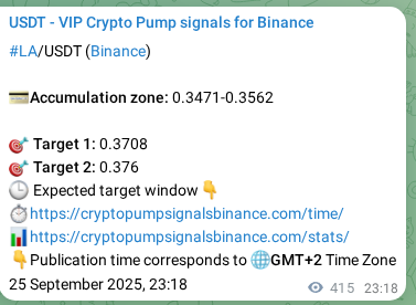 Trading signal verification: LA pump from Binance, 26 September 2025, 10:50