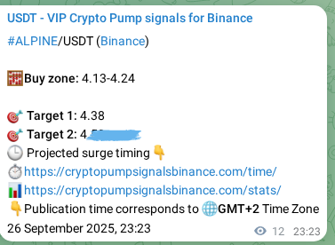 Binance pump signal proof for ALPINE on 26 September 2025, 23:44