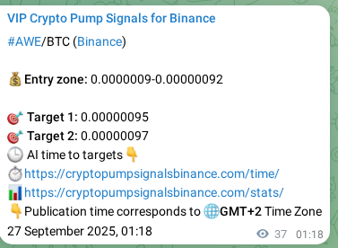 Check out the Binance pump signal proof for AWE on 27 September 2025, 02:23 Binance pump signal proof for AWE on 27 September 2025, 02:23