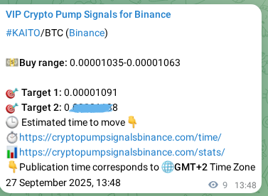 Proof of KAITO pump signal on Binance at 27 September 2025, 14:04