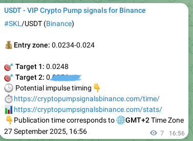 Proof of SKL pump signal on Binance at 27 September 2025, 17:09