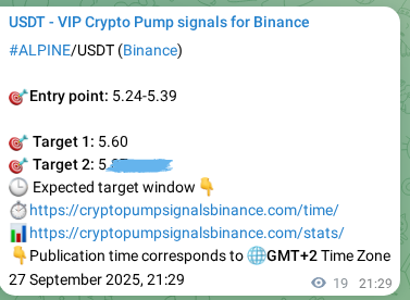Proof of ALPINE pump signal on Binance at 27 September 2025, 22:02