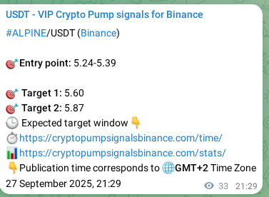 ALPINE pump signal verification from Binance, timestamp: 27 September 2025, 22:25