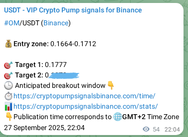 Authenticated proof of OM's pump signal on Binance at 27 September 2025, 23:32