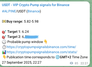 Authenticated proof of ALPINE's pump signal on Binance at 28 September 2025, 00:49