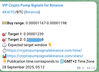 Binance pump signal proof for KAITO on 28 September 2025, 05:22