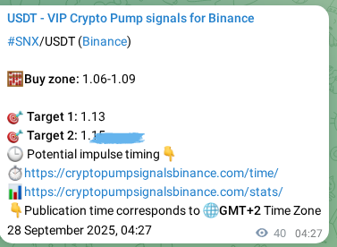 Binance pump signal proof for SNX on 28 September 2025, 05:33