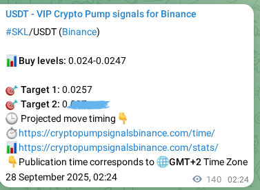Trading signal proof: SKL pump from Binance, 28 September 2025, 06:18