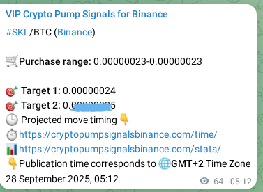 Trading signal proof: SKL pump from Binance, 28 September 2025, 06:56