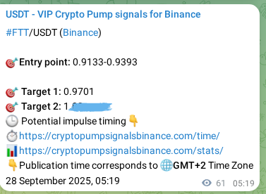 Crypto market signal proof: FTT pump on Binance, 28 September 2025, 07:02