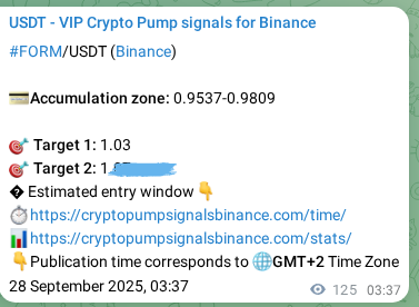 Binance pump signal data for FORM at 28 September 2025, 07:06