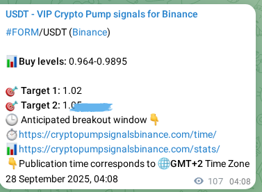 Binance pump signal data for FORM at 28 September 2025, 07:07